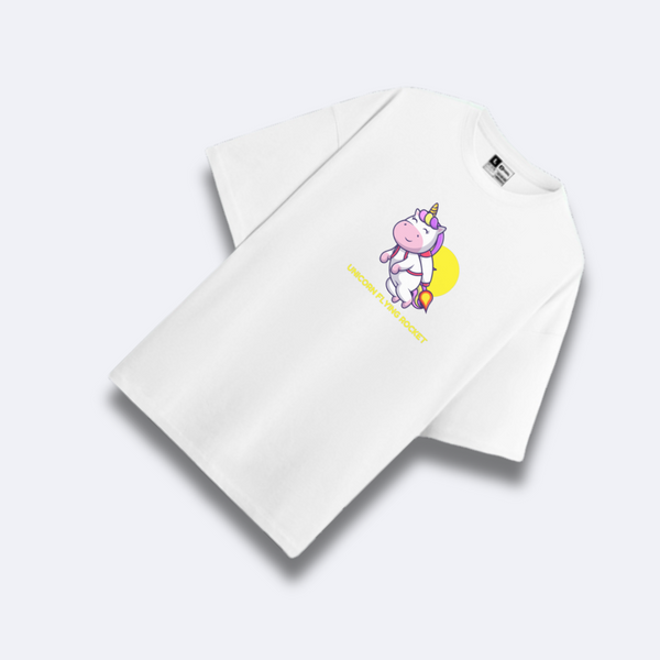 Oversize Cute Wear White | UNICORN FLYING ROCKET