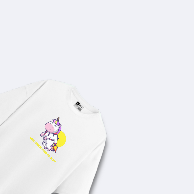 Oversize Cute Wear White | UNICORN FLYING ROCKET